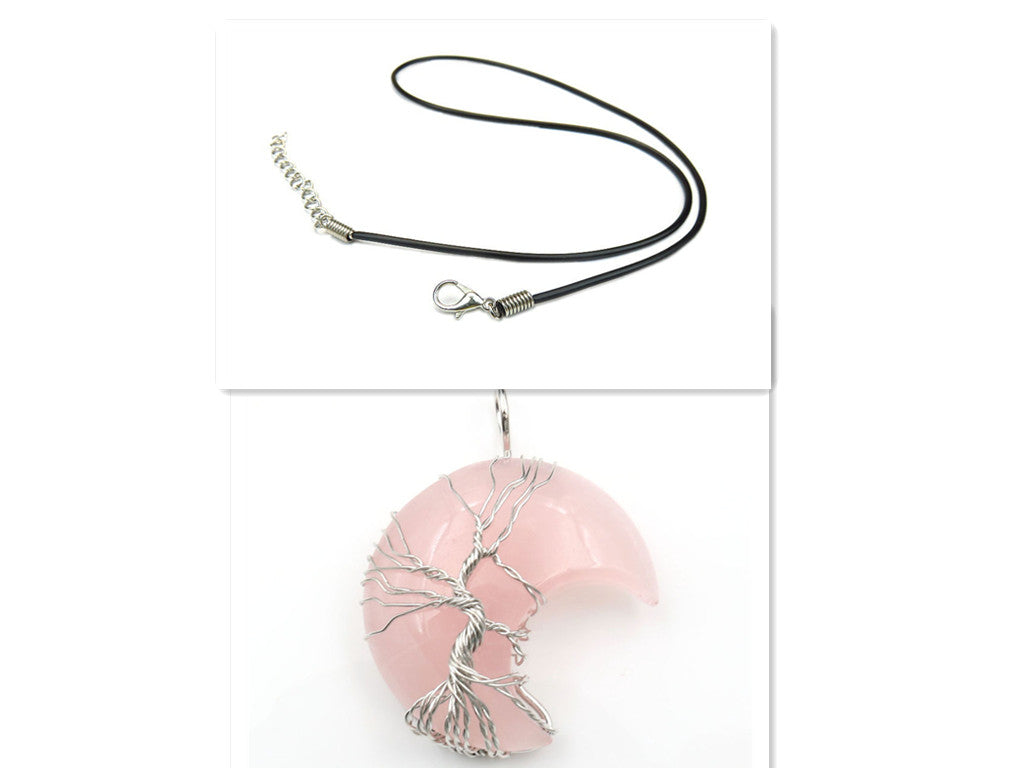 Colgante de piedra curativa del árbol de la vida en forma de luna con cadena