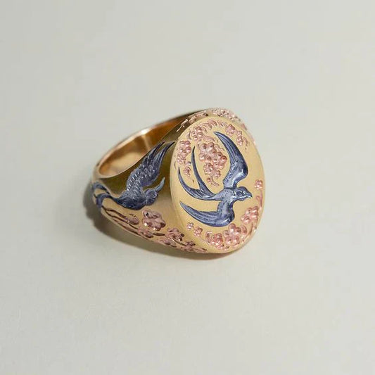 Anillo colibrí vintage en azul