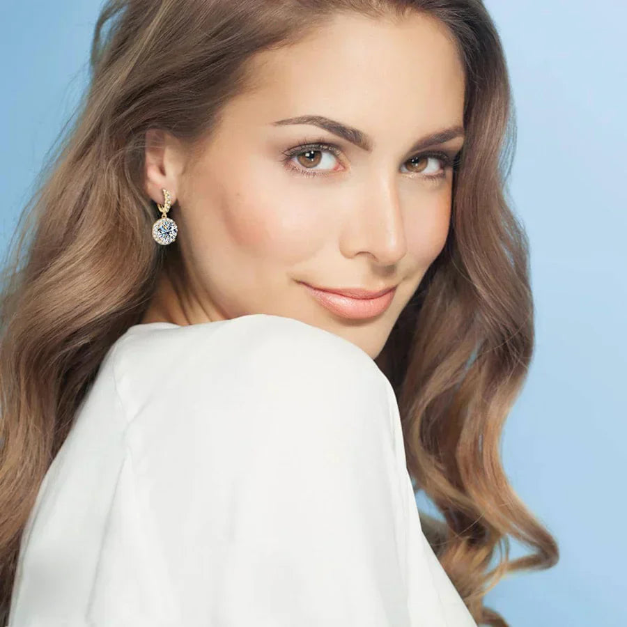 Pendientes colgantes con halo de moissanita brillante y cristales de circonita para mujer