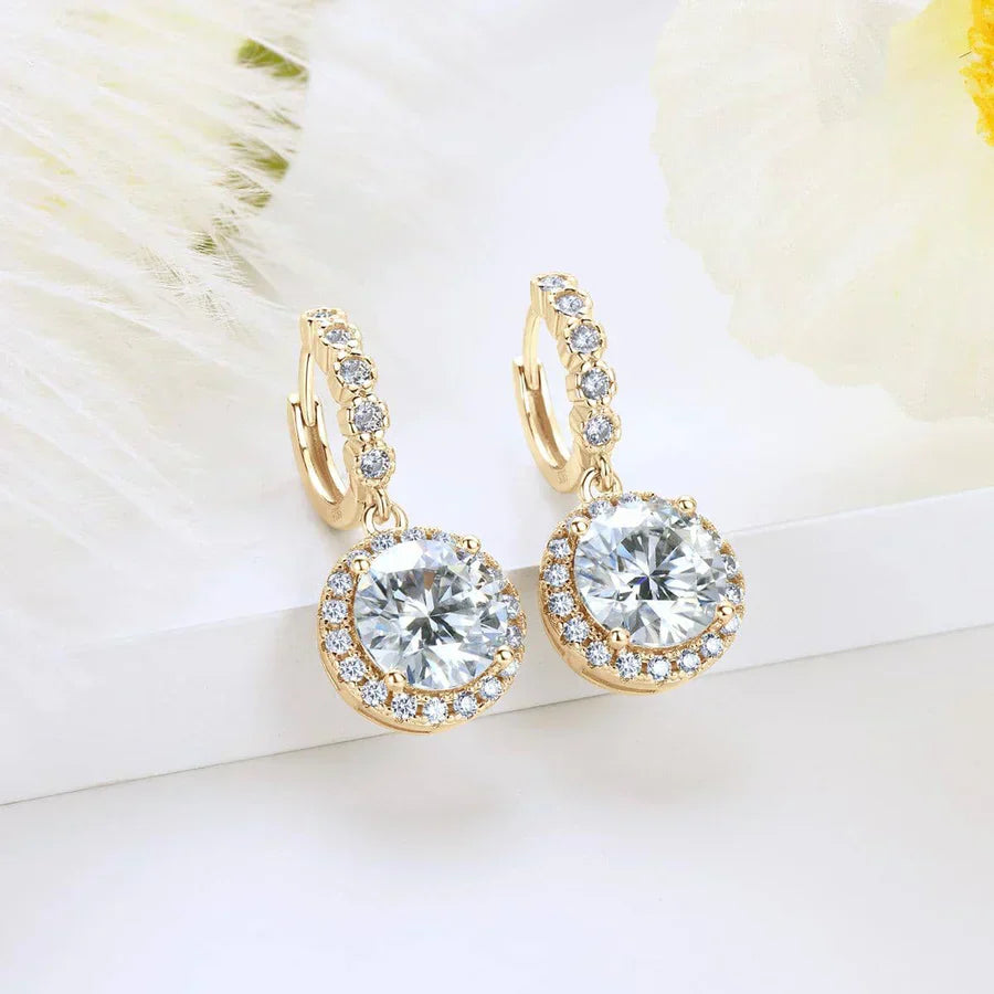 Pendientes colgantes con halo de moissanita brillante y cristales de circonita para mujer