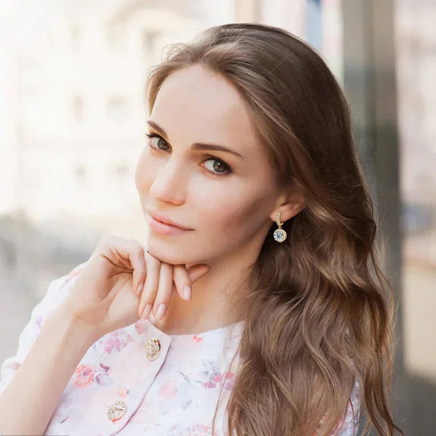 Pendientes colgantes con halo de moissanita brillante y cristales de circonita para mujer