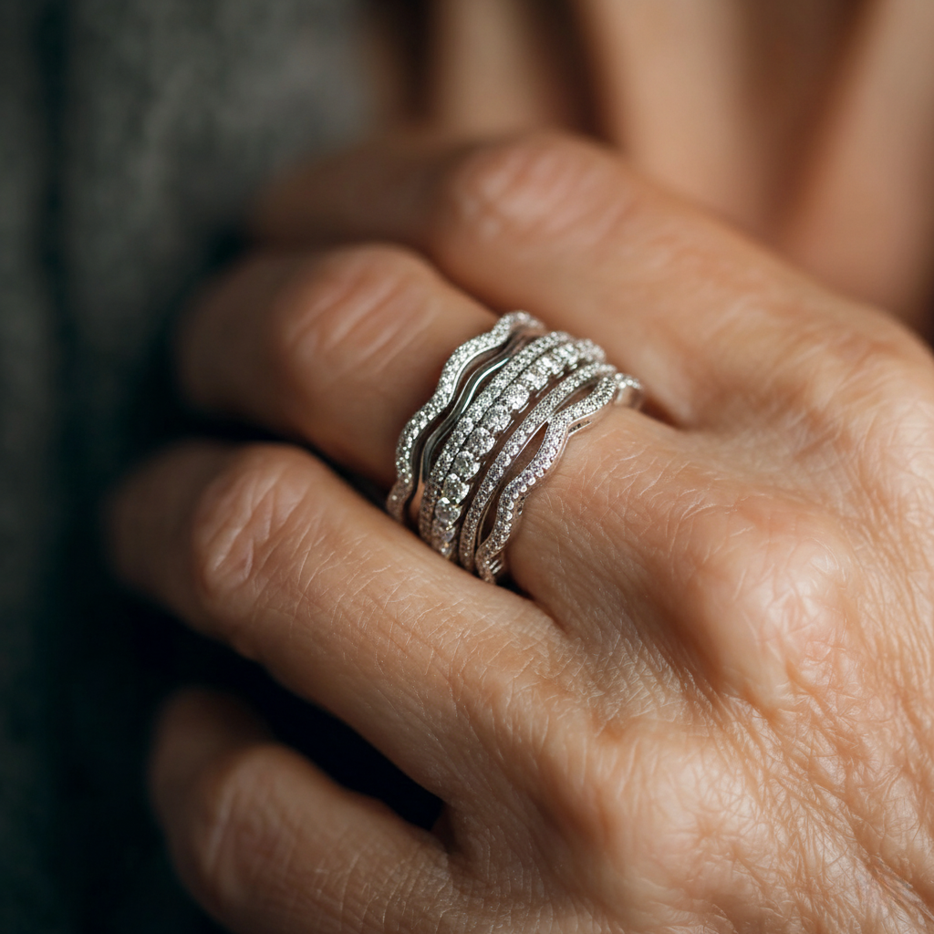 Anillo vintage con circonitas cúbicas en capas