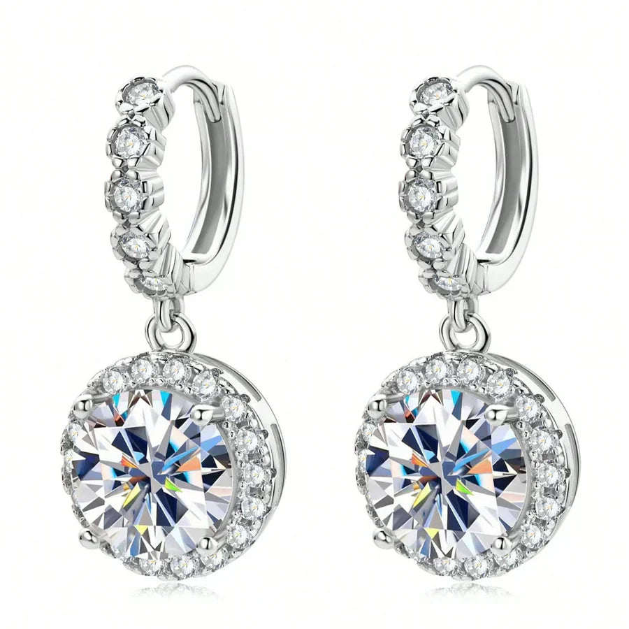Pendientes colgantes con halo de moissanita brillante y cristales de circonita para mujer