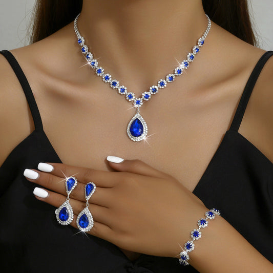 Elegante conjunto de joyería nupcial con diamantes de imitación y colgante en forma de lágrima para bodas y fiestas