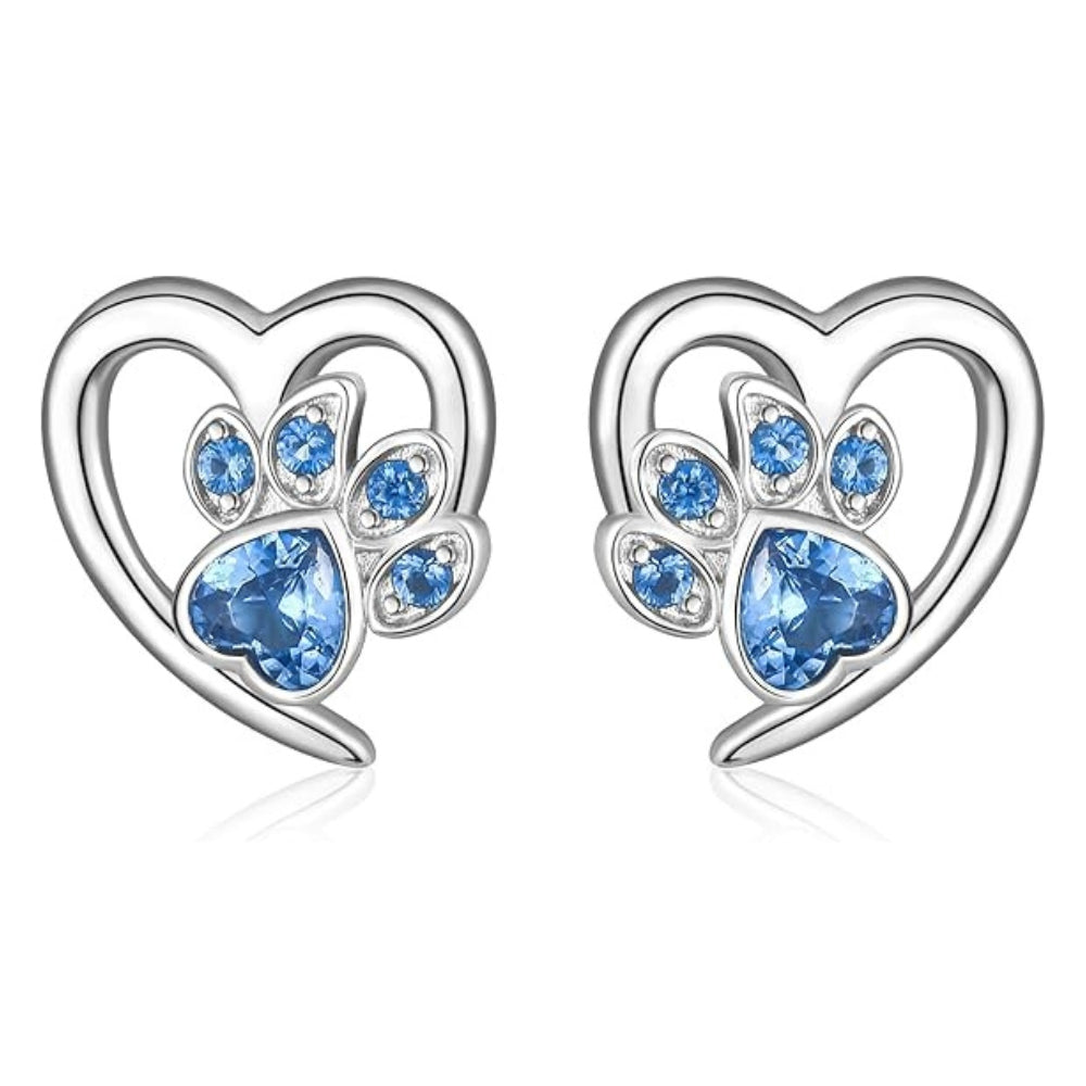 Pendientes brillantes con estampado de pata de corazón y cristales de circonita cúbica