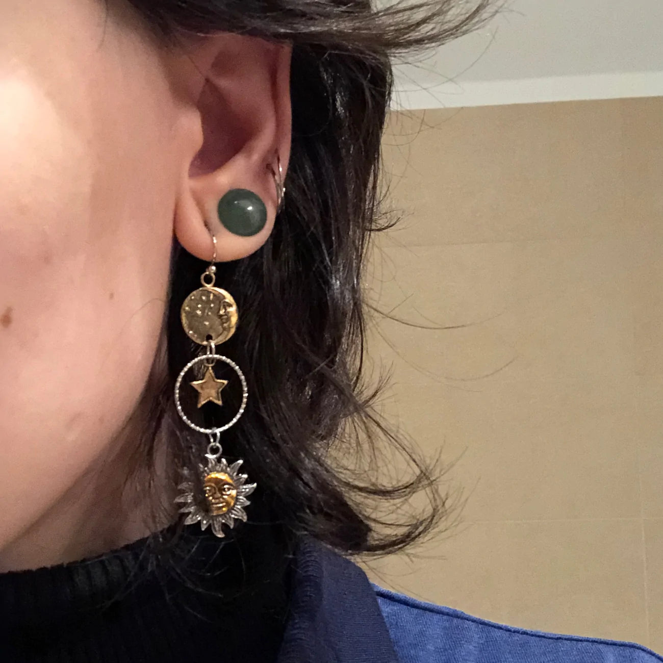 Pendientes colgantes de bronce antiguo sol luna estrella