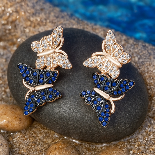 Pendientes de mariposa brillantes con pavé de zafiros y diamantes