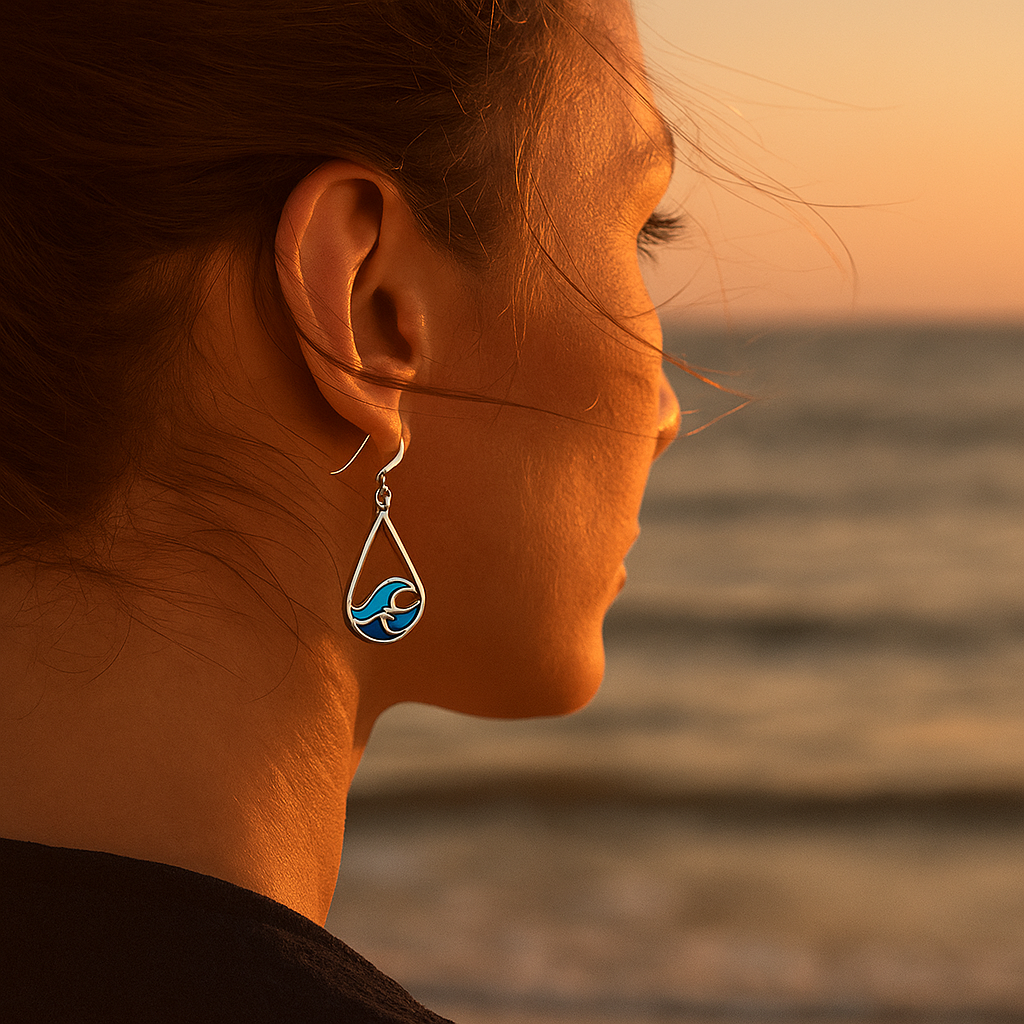 Pendientes Colgantes con Ondas Marinas en Azul y Turquesa