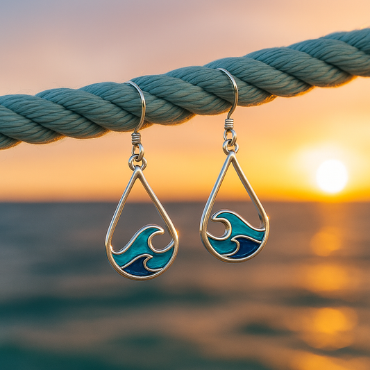 Pendientes Colgantes con Ondas Marinas en Azul y Turquesa