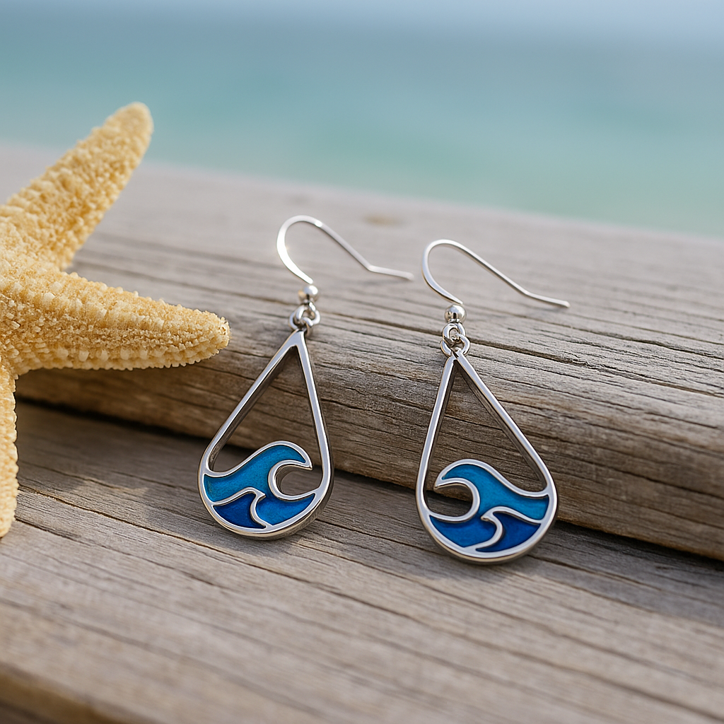 Pendientes Colgantes con Ondas Marinas en Azul y Turquesa