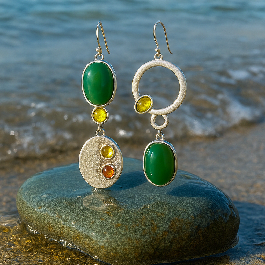 Pendientes Colgantes Verde y Ámbar de Estilo Marinero