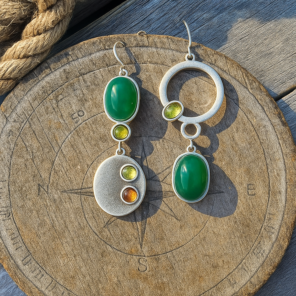 Pendientes Colgantes Verde y Ámbar de Estilo Marinero