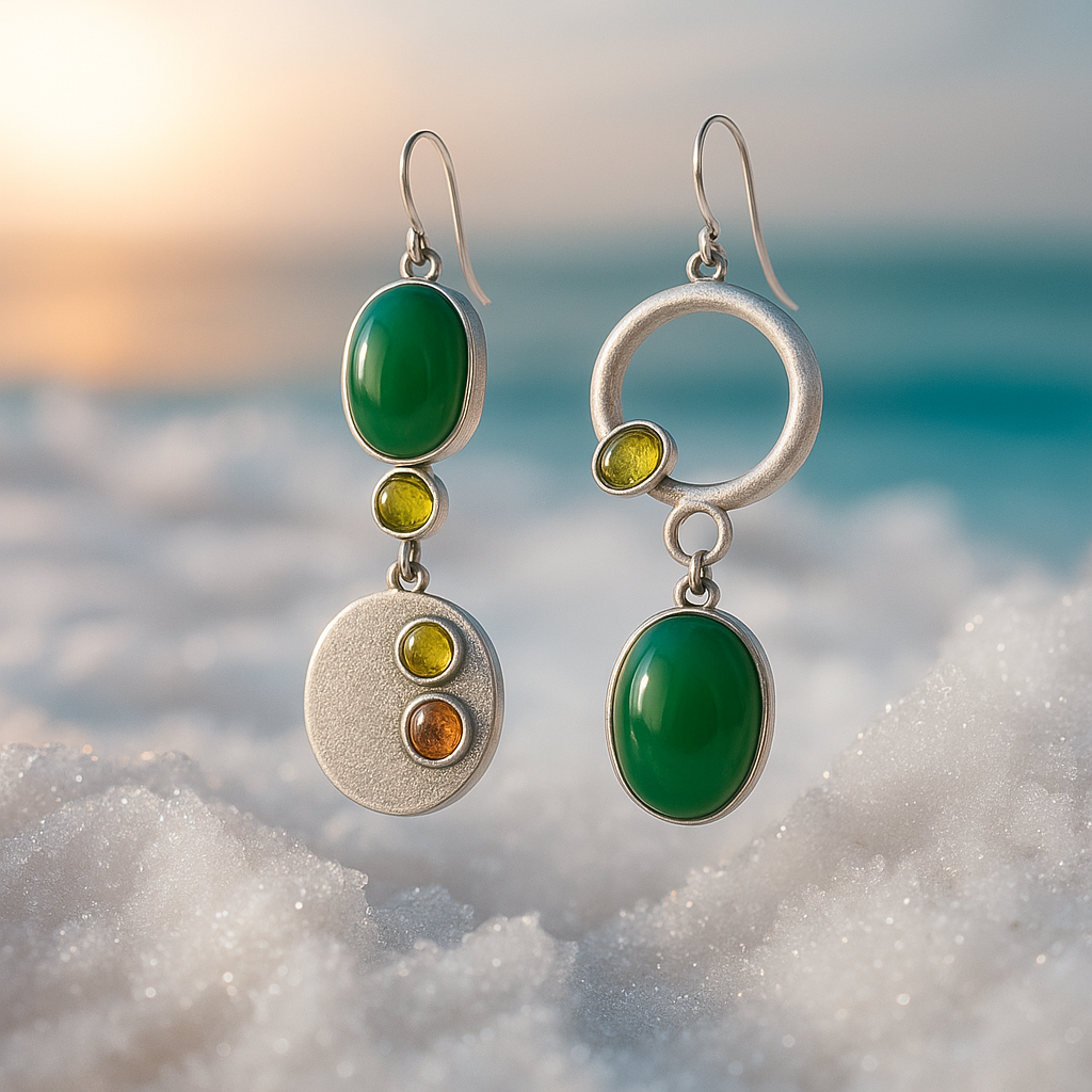 Pendientes Colgantes Verde y Ámbar de Estilo Marinero