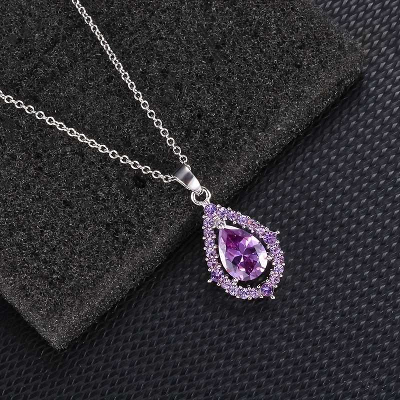 Elegante conjunto de joyas en forma de lágrima de amatista morada con collar y pendientes