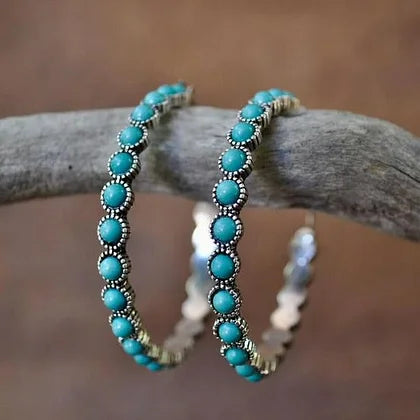 Pendientes boho con piedras ovaladas de estilo vintage