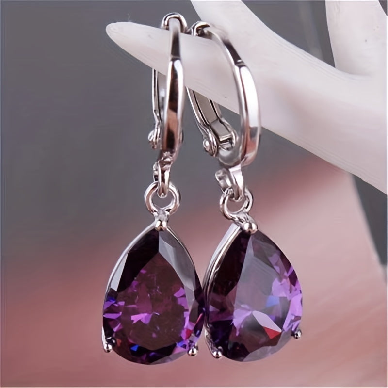 Elegantes pendientes de amatista en forma de lágrima con cierre de bisagra