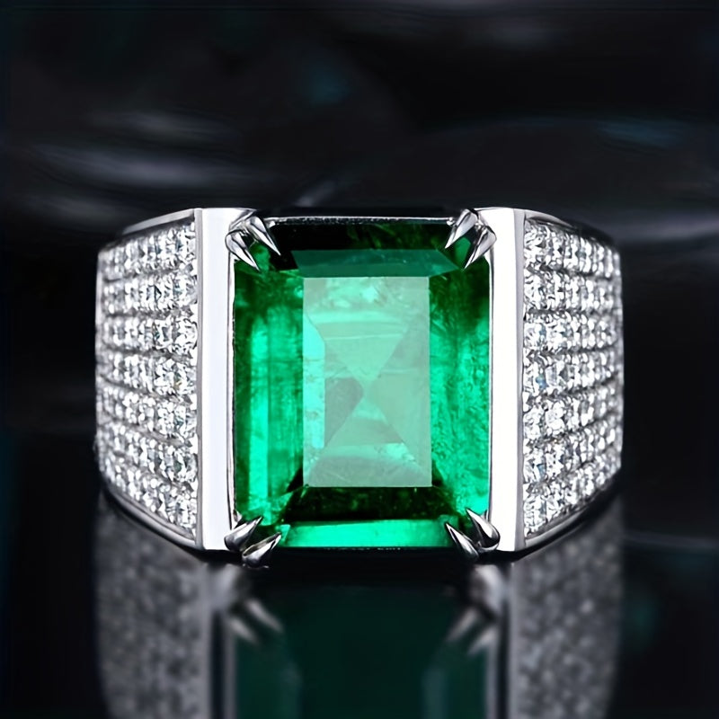 Anillo Elza con piedra esmeralda y circonitas