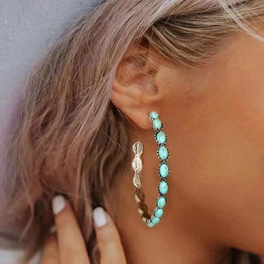 Pendientes boho con piedras ovaladas de estilo vintage