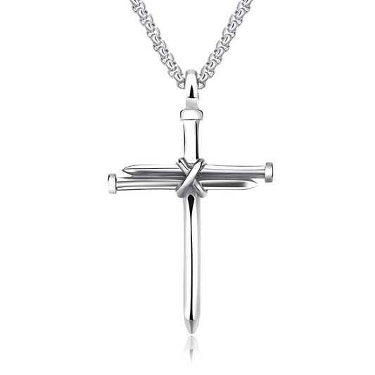 Collar de cruz de uñas para hombre y mujer con diseño de cruz