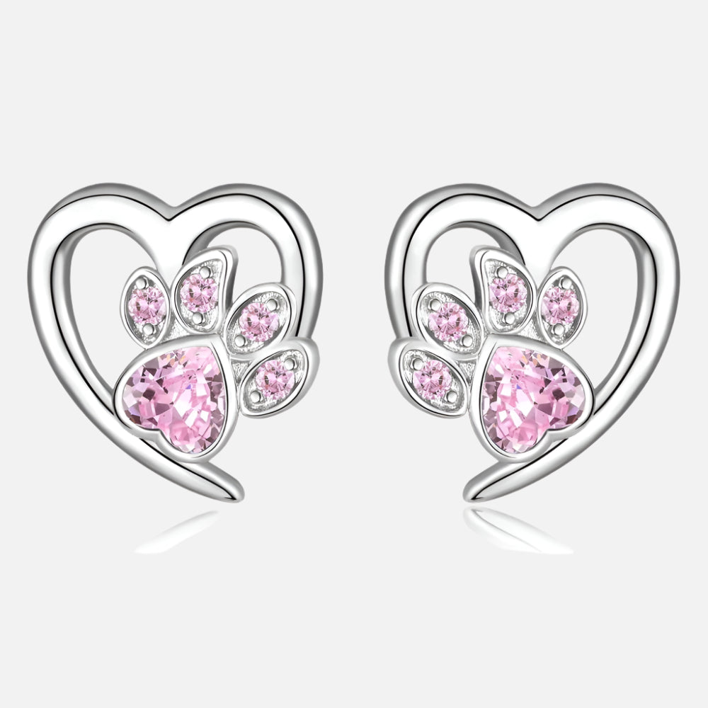 Pendientes brillantes con estampado de pata de corazón y cristales de circonita cúbica