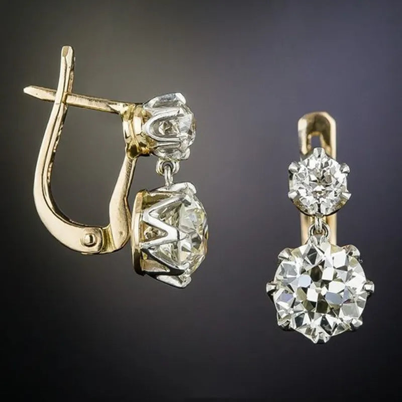 Pendientes elegantes de circonitas con diseño europeo y piedras brillantes