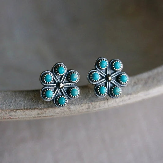 Pendientes vintage de flores de color turquesa con cabujones en forma de flor