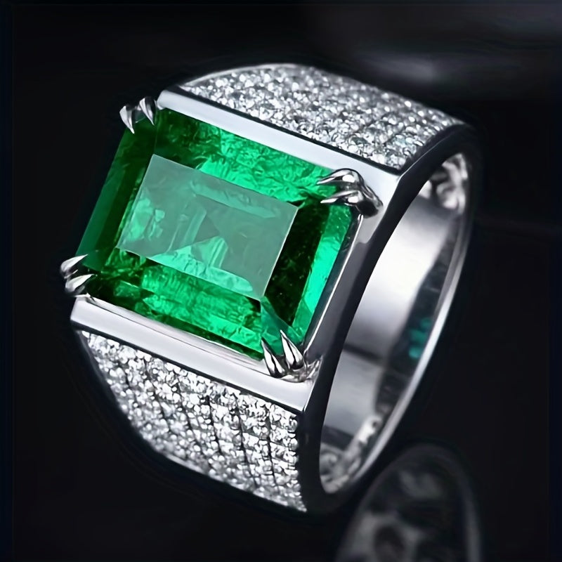 Anillo Elza con piedra esmeralda y circonitas