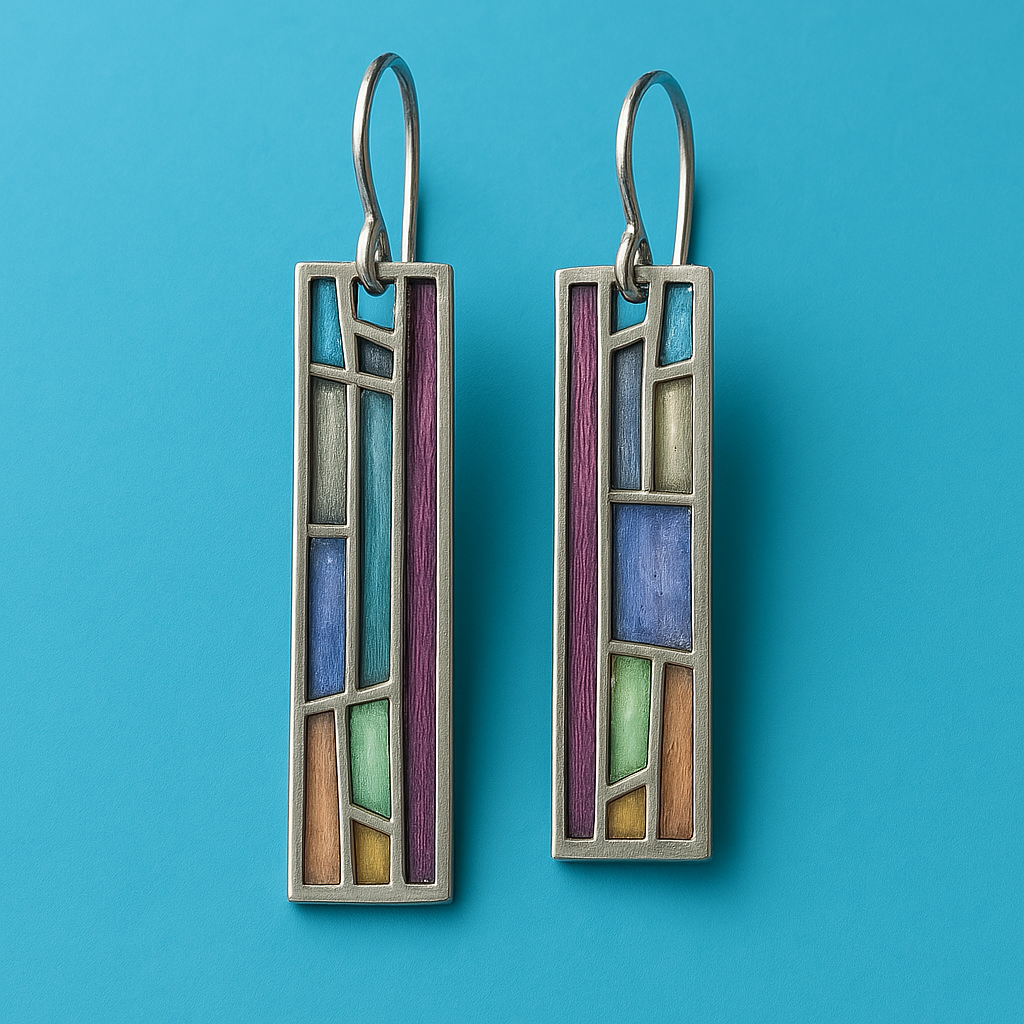 Fascinantes pendientes rectangulares con diseño de esmalte colorido