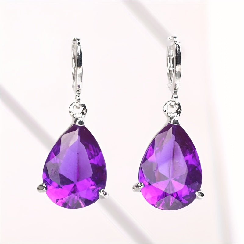 Elegantes pendientes de amatista en forma de lágrima con cierre de bisagra