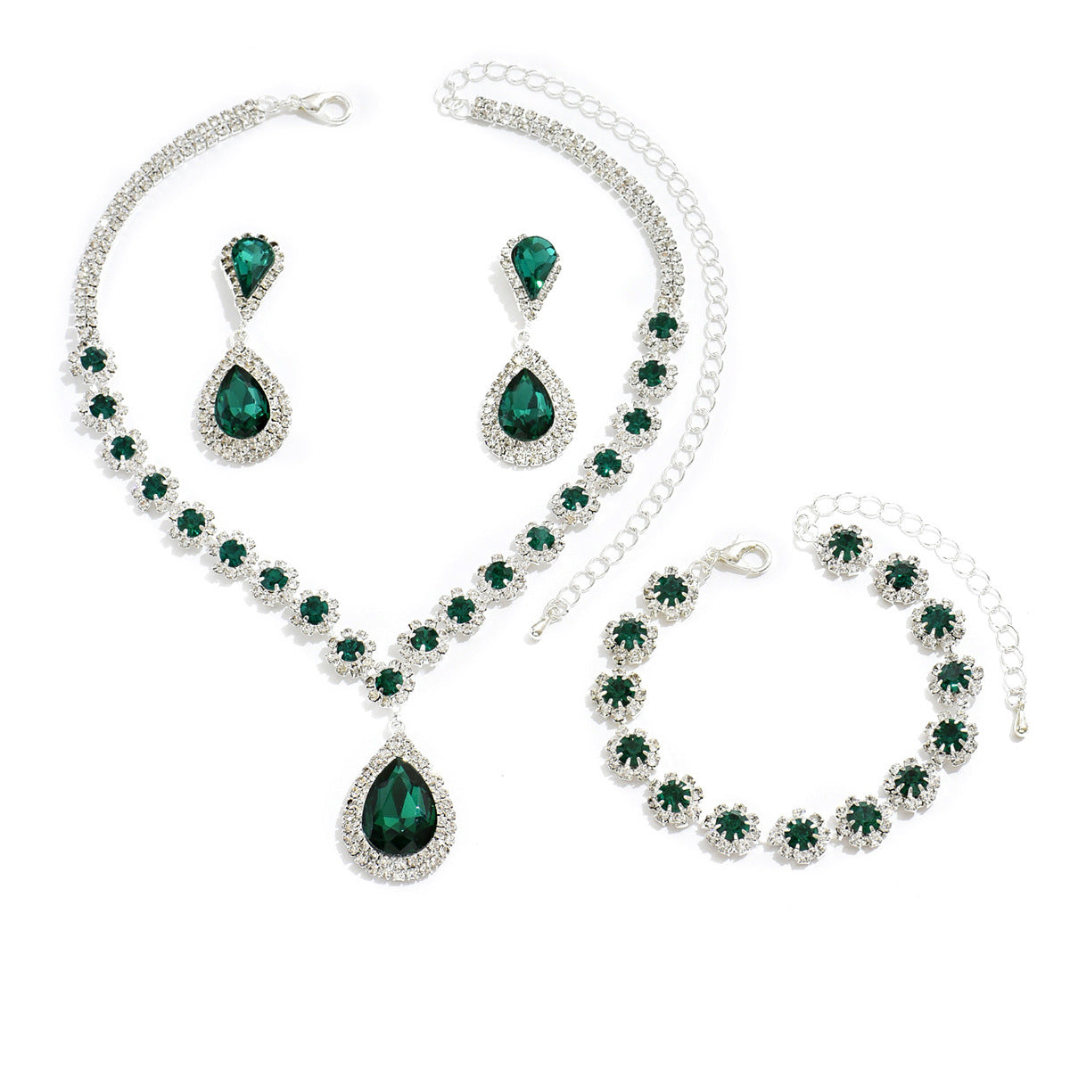 Elegante conjunto de joyería nupcial con diamantes de imitación y colgante en forma de lágrima para bodas y fiestas
