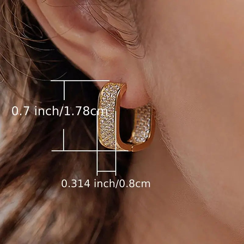 Pendientes brillantes en forma de U con diseño de pavé de cristal brillante
