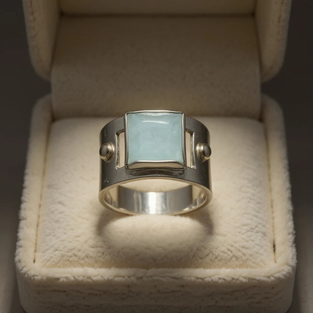 Anillo Vintage de Acero Inoxidable con Piedra Luna Verde
