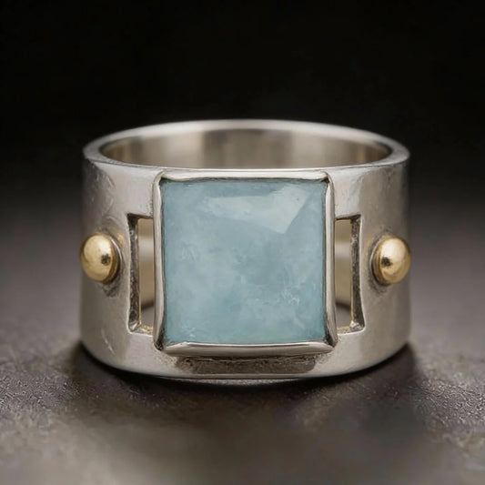 Anillo Vintage de Acero Inoxidable con Piedra Luna Verde