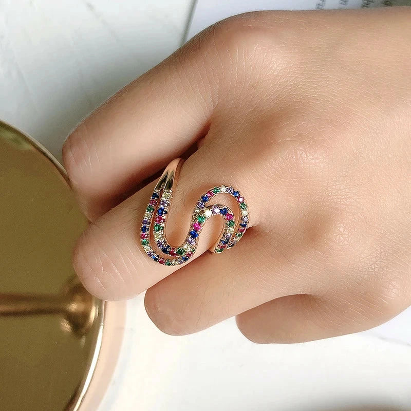 Anillo Elegante con Circonio Cúbico Multicolor