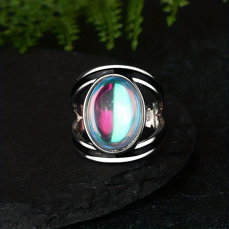 Anillo de acero inoxidable con piedra lunar