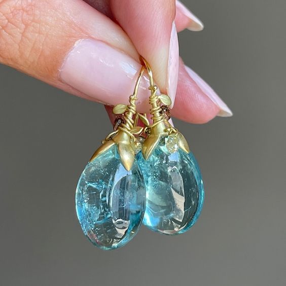 Pendientes colgantes vintage con cristales de aguamarina azul