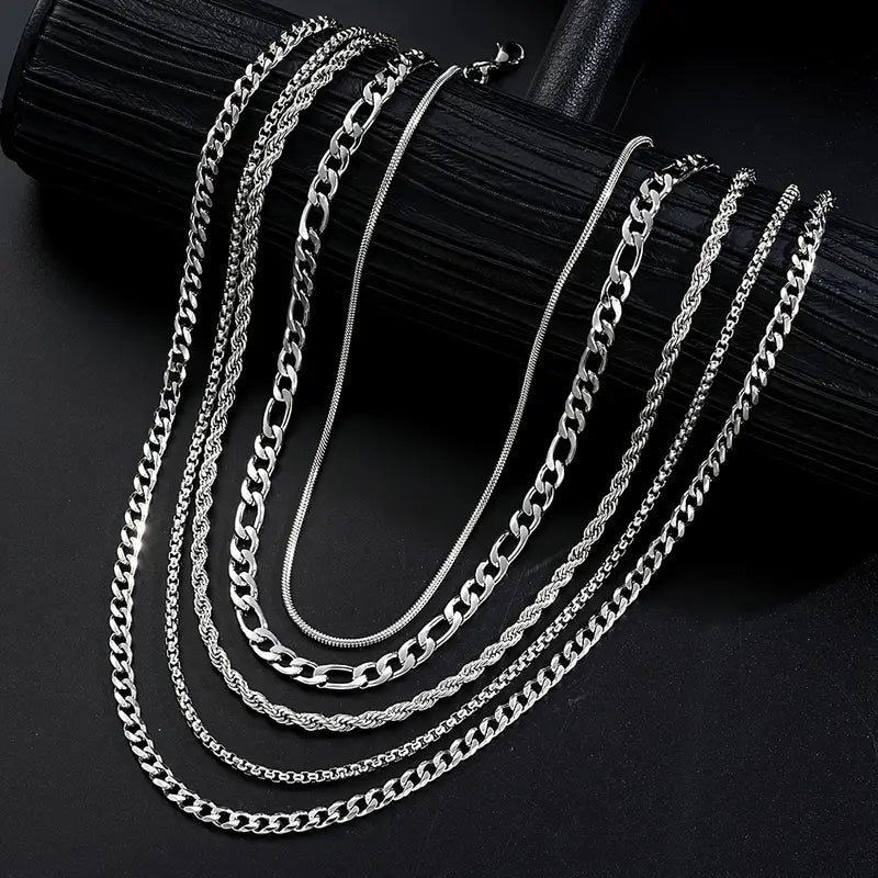 Conjunto de collar de acero inoxidable: cadenas en capas de diferentes espesores
