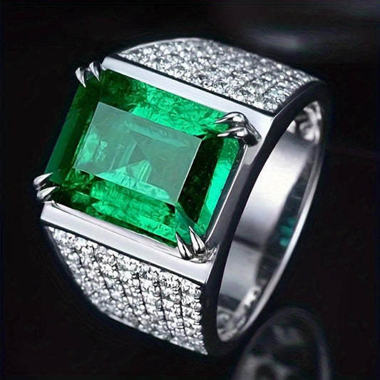 Anillo Elza con piedra esmeralda y circonitas