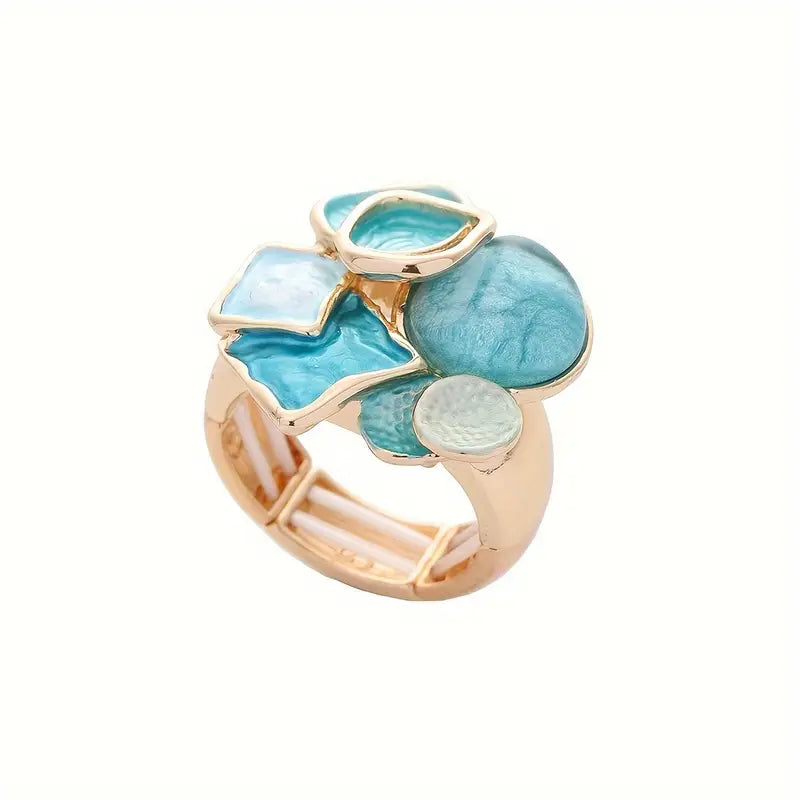 Anillo Multiforma con Piedras en Tonos Turquesa