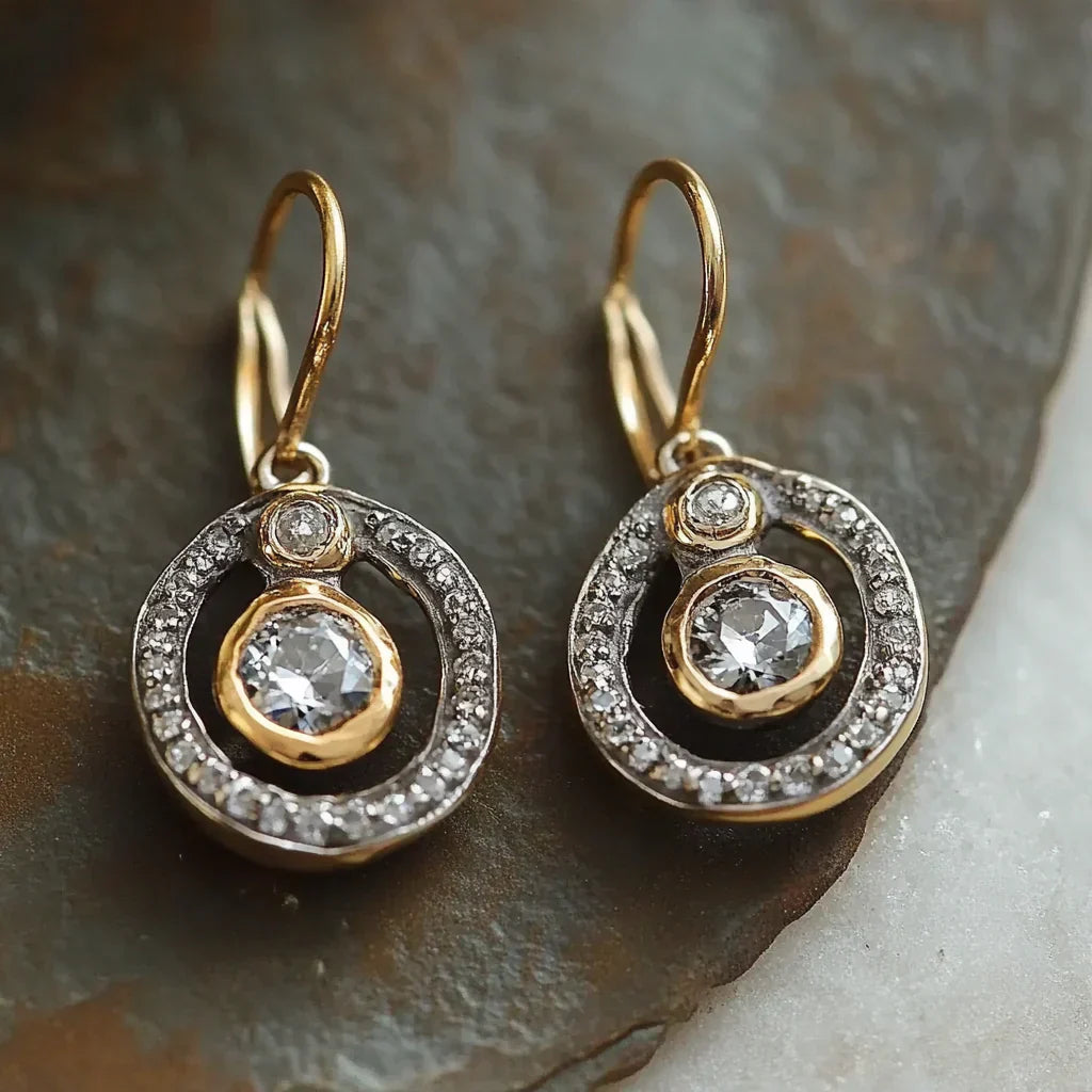 Pendientes de diamantes elegantes con halo de piedras preciosas brillantes para mujer
