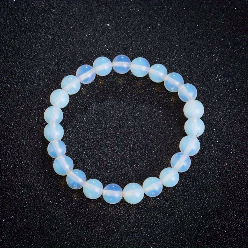 Pulsera de cuentas de opalita brillante y piedras preciosas elásticas unisex