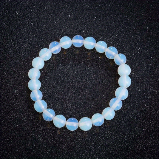 Pulsera de cuentas de opalita brillante y piedras preciosas elásticas unisex