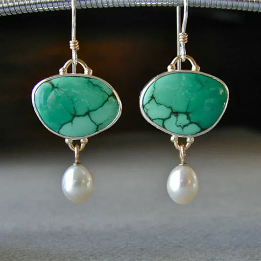Pendientes vintage de turquesa con perlas naturales de agua dulce