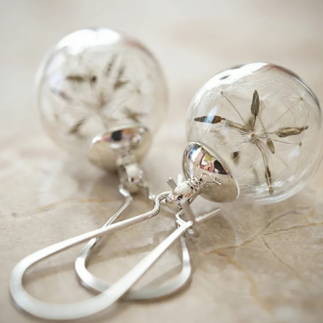 Pendientes de bola de cristal de semilla de diente de león hechos a mano para mujer