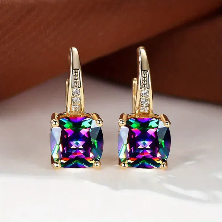 Pendientes de aro brillantes con circonitas talla cojín