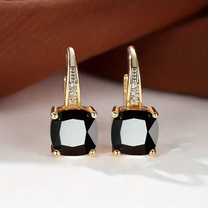 Pendientes de aro brillantes con circonitas talla cojín