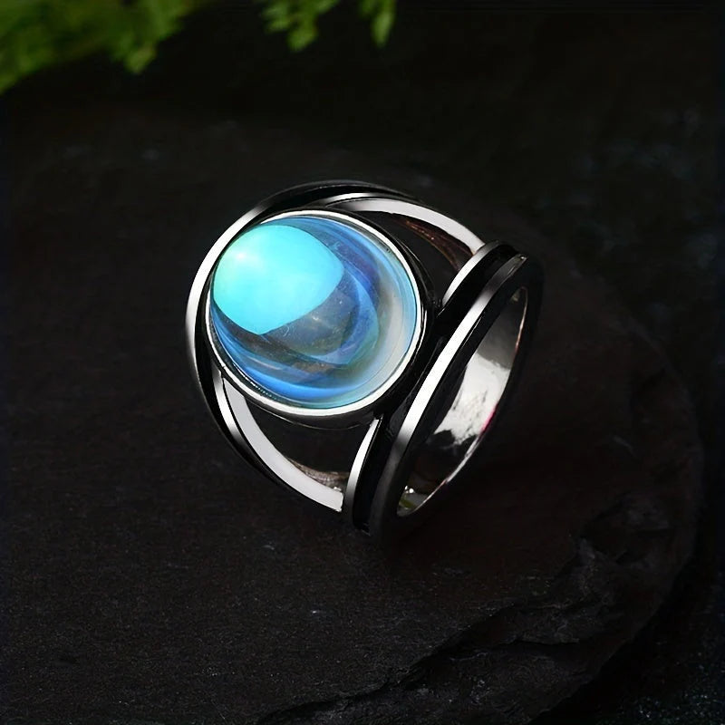 Anillo de Acero Inoxidable con Piedra de Luna
