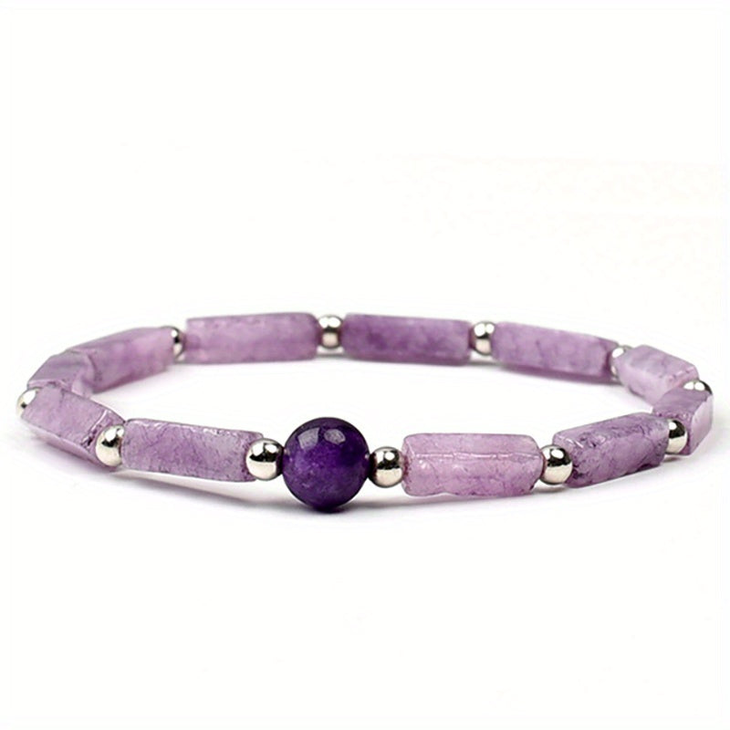 Pulsera de piedras preciosas de amatista con cuentas facetadas y piedras en bruto