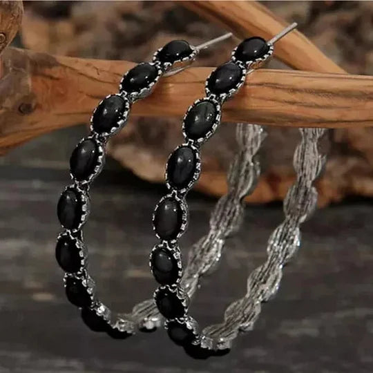Pendientes boho con piedras ovaladas de estilo vintage