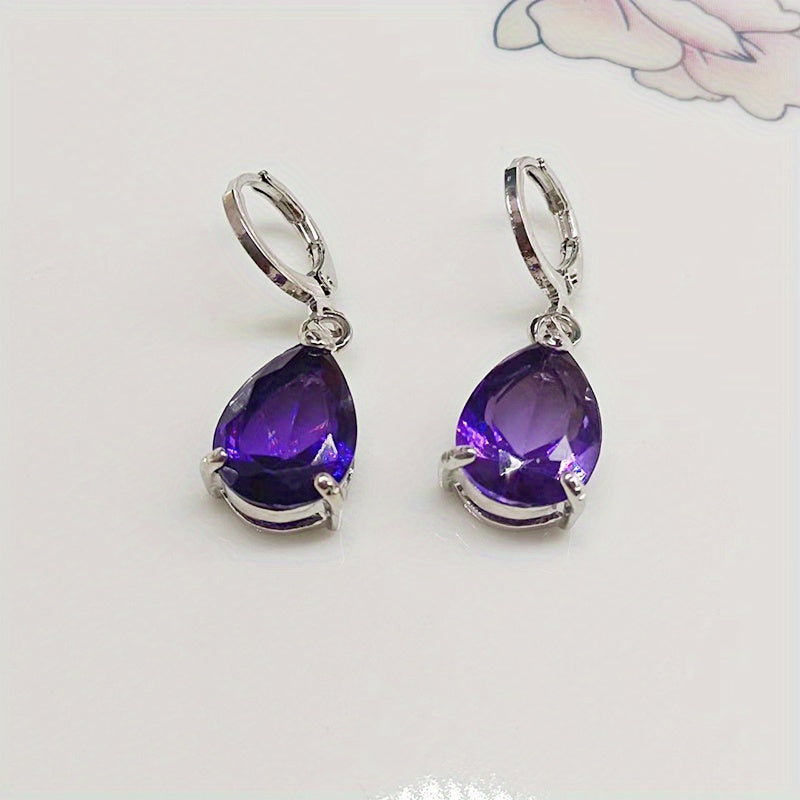 Elegantes pendientes de amatista en forma de lágrima con cierre de bisagra